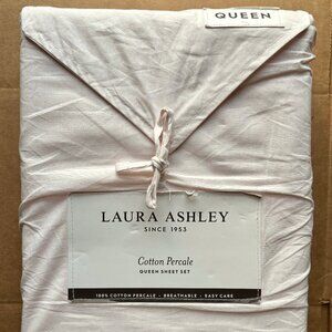 Laura Ashley Queen Size Light Pink Crisp Cotton Percale Sheet Set (Soft Lt Pink)